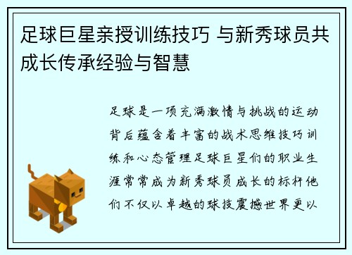 足球巨星亲授训练技巧 与新秀球员共成长传承经验与智慧